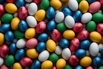 Obraz premium Design a vibrant and lively background featuring around twenty Easter eggs, decorated in bright