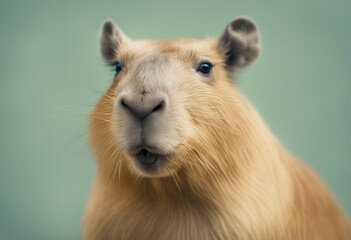 excellent two holding work capybara happy isolated thumbs beautiful background yellow sign portrait pointing advertising pensive up intelligent space spectacle thumb wisdom wise copy specs text