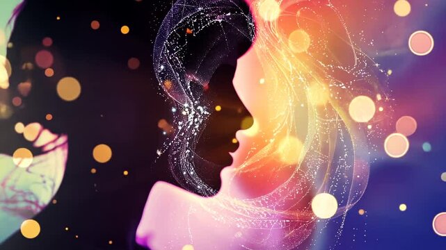 Silhouette mit Galaxie und Funkeneffekt