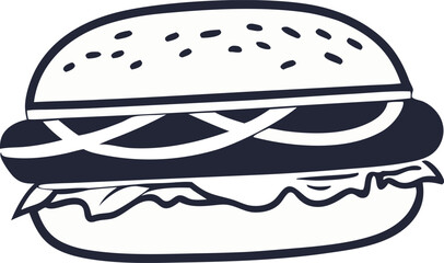 Cartoon Food Vector Illustration Set — Burger, Sandwich, Cake, Cheese, and Dessert Icons

