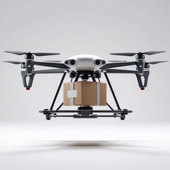 Drone Logistics Revolution Box Package in Flight Over Modern City