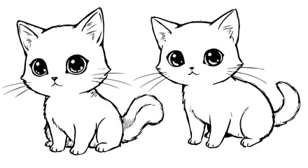Obraz premium Cute Anime Kittens Sitting Together in Black and White Outline 