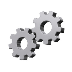 Two silver metal gears isolated. Settings icon concept. 3d rendering