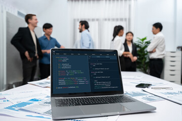 Software development programming on computer screen for brisk application and program coding