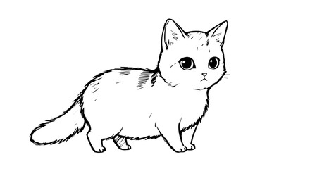 Obraz premium Cute anime cat illustration in black and white style 