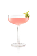 Cosmopolitan Cocktail With Lime Garnish isolated on White Background