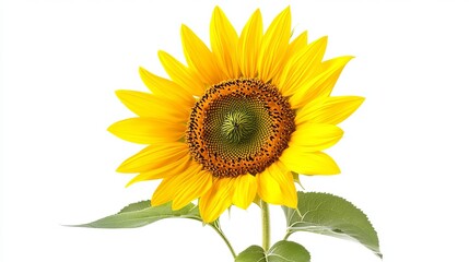 Obraz premium Vibrant Yellow Sunflower Blooming Isolated on White Background Bright Summer Flower Photography Nature Image Detailed Petals Floral Design Element 