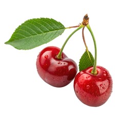 Vibrant Ripe Red Cherries with Glossy Skin and Green Stems Plump Juicy Summer Fruit Art for Kitchen and Healthy Living Home Decor