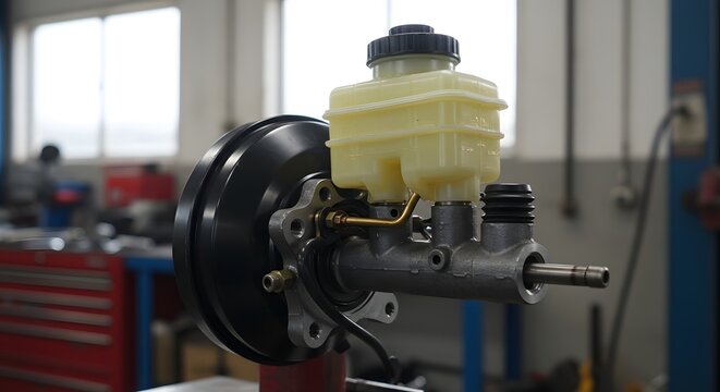 Brake Master Cylinder and Booster Assembly in Automotive Workshop
