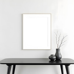 Minimalist White Frame on Dark Table with Vase