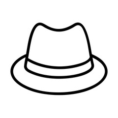 Outline drawing of a classic fedora hat design for fashion accessory and style icon representation