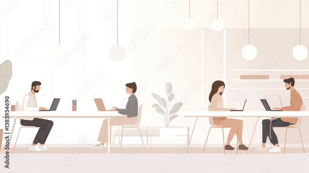 Poster modern office environment showcasing collaboration and productivity among professionals working on l