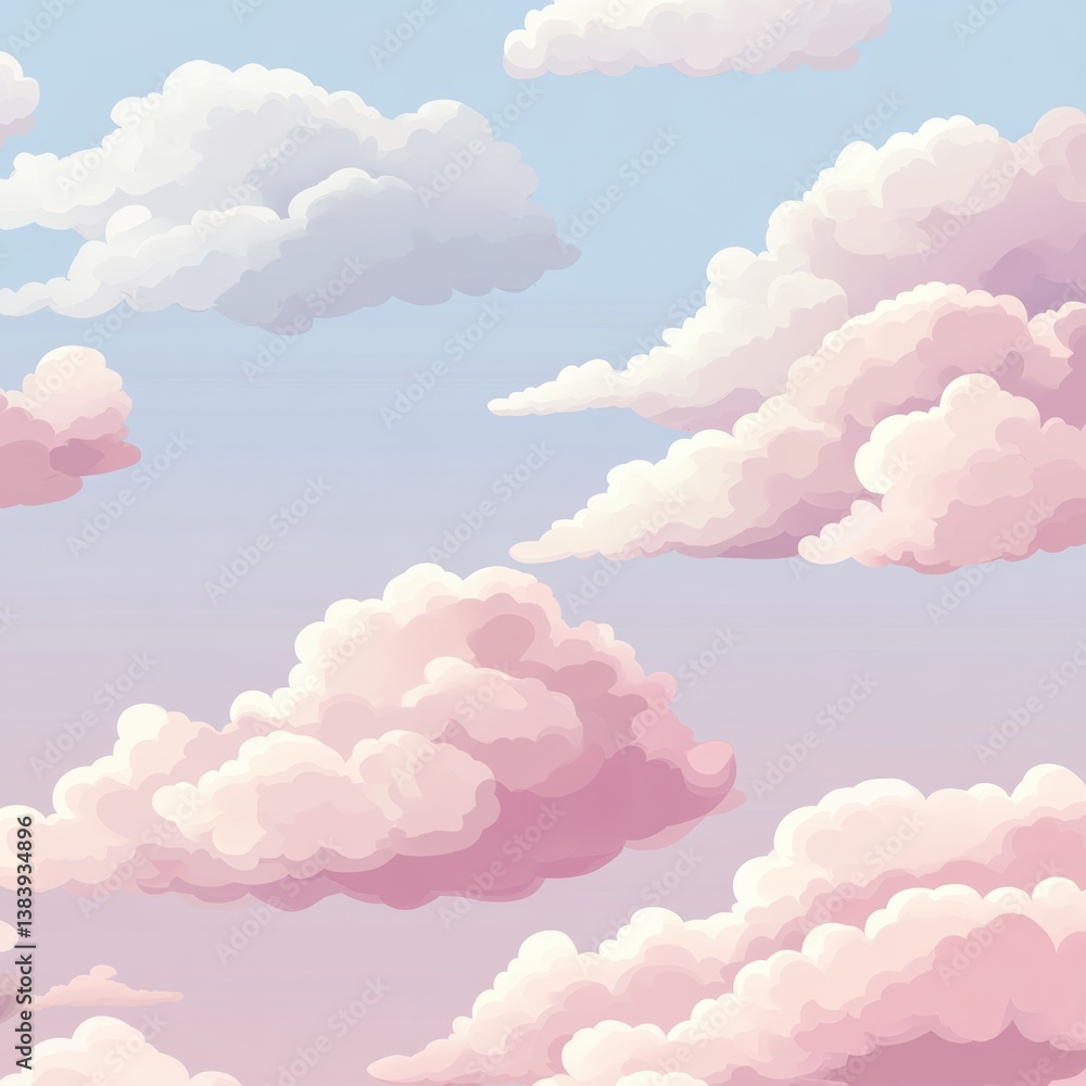 Poster Soft clouds drift across a gradient sky creating a serene atmosphere under bright daylight