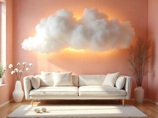 Modern Living Room with Cloud Light Fixture and Stylish Décor