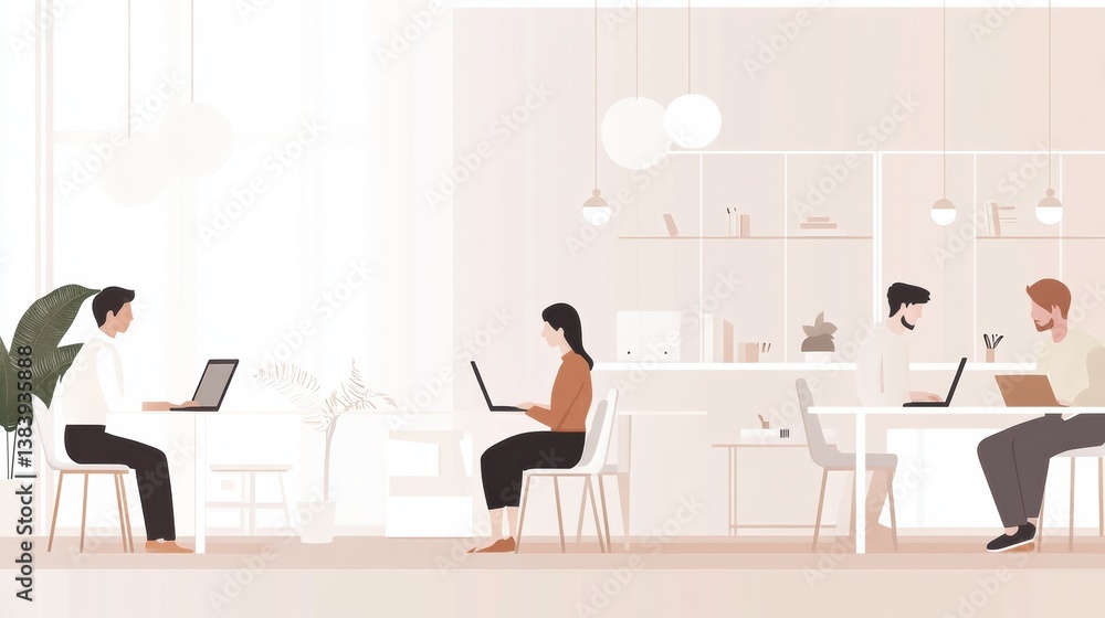 Aufkleber people collaborating in a modern office with minimalist design and soft lighting