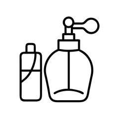Outline drawing of perfume bottles and fragrance containers for beauty and personal care products line art