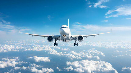 Obraz premium Airplane Flying Above Fluffy Clouds