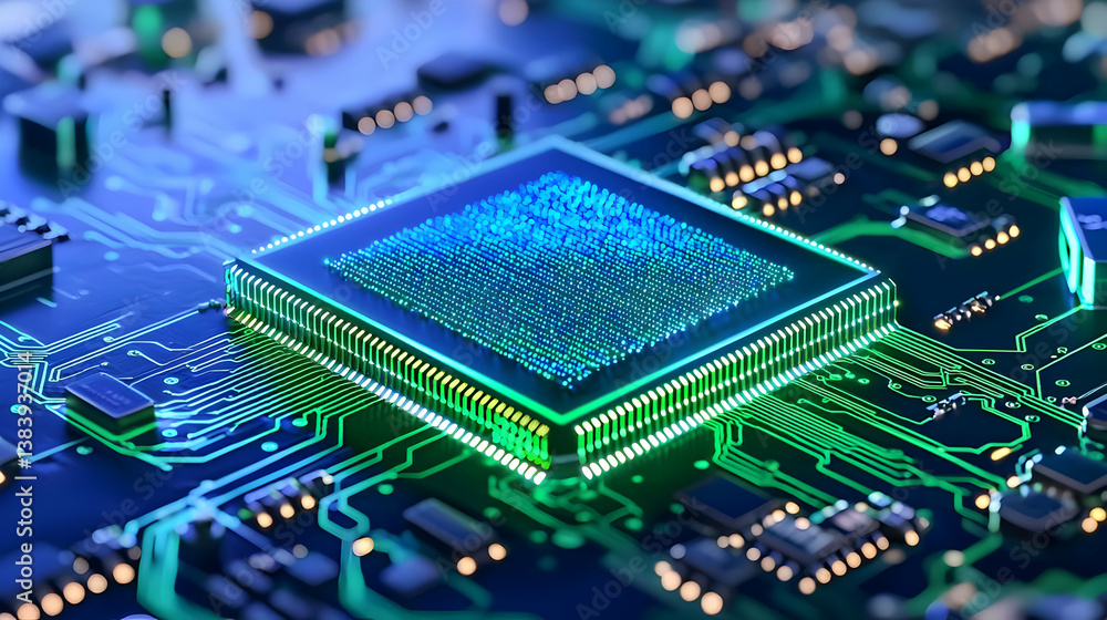 Poster high-tech microchip on circuit board