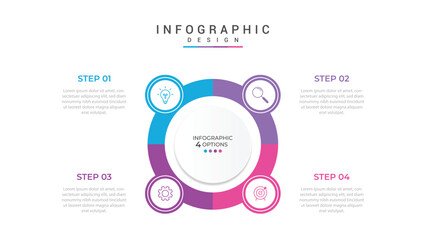 infographic 4 point stage template with big circle outline with small circle badge for slide presentation vector