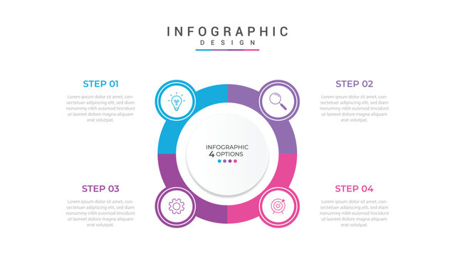 infographic 4 point stage template with big circle outline with small circle badge for slide presentation vector