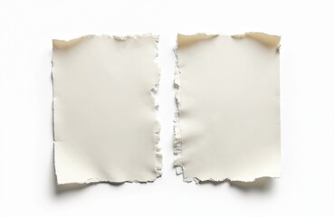 Fototapeta premium White ripped paper piece isolated on white background. Blank paper tag with copy space for text or image. Perfect for creative design. Torn edge detail for a fresh aesthetic. Scrapbook design.