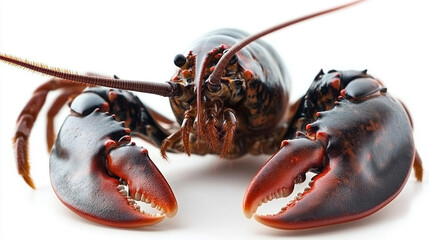 Close-up of a large, cooked lobster isolated on white background.