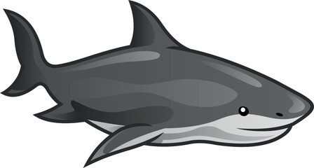 Gray cartoon shark in vector art, playful style with clean lines. Ideal for kids' designs, educational projects, or character branding. Includes transparent background versions.