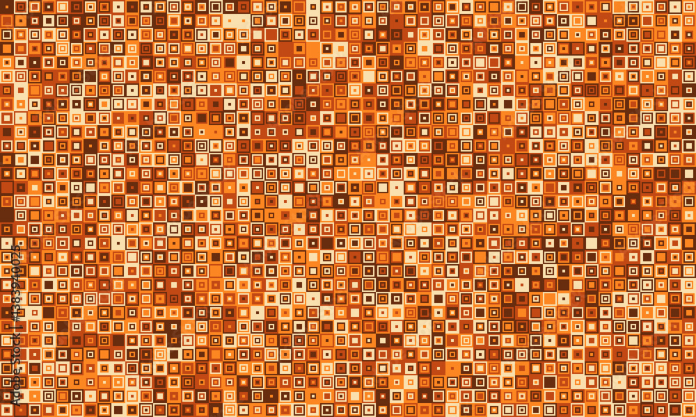 Poster abstract warmtoned mosaic pattern. seamless texture of tiny squares in various shades of orange and 