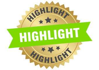 highlight. highlight round green and gold label isolated on transparent background