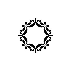 Minimalist Leaf Wreath Logo on White, Circular Design