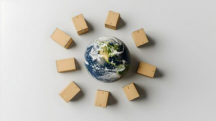 Globe Surrounded By Cardboard Boxes On Light Gray Background