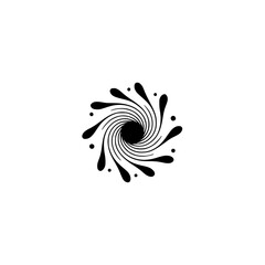 Black Swirl with Droplets on White: Minimalist Design Element