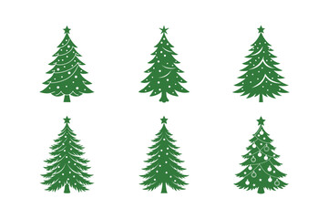 Set of cartoon Christmas trees in winter forest for holiday design