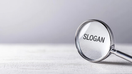Magnifier enlarges word slogan highlighting brand clarity in minimalist marketing concept
