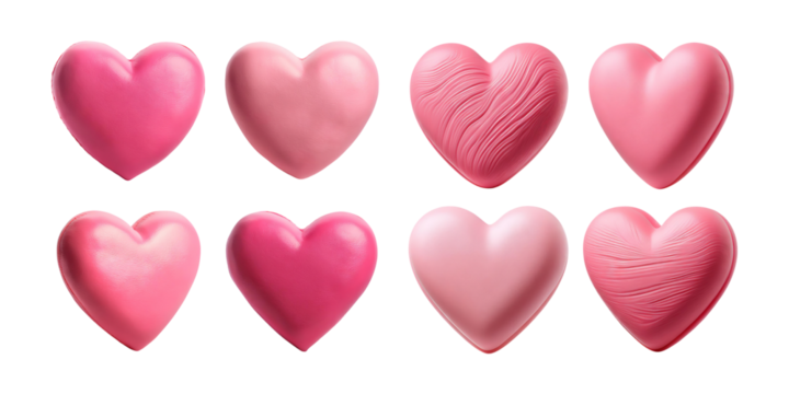 Colorful Heart Shaped Decorations in Various Shades of Pink, isolated on transparent background