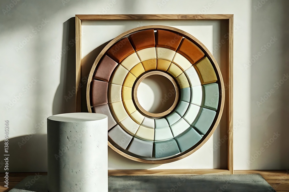 Poster a captivating color wheel showcasing a spectrum of earthy tones, arranged in a mesmerizing circular 