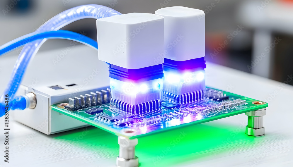 Poster dual-sensor device with vibrant led lights on circuit board