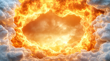 Fiery ring encircles a heavenly, cloudy void