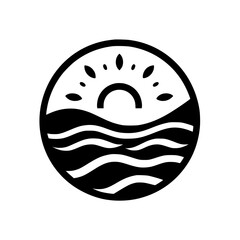 Obraz premium Minimalist Sunrise Over Water Logo in Circle