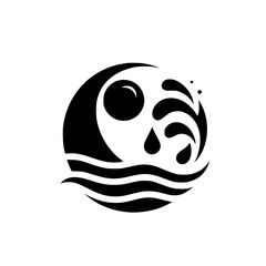 Abstract Black & White Wave Icon, Water Drop, Modern Minimalist Design