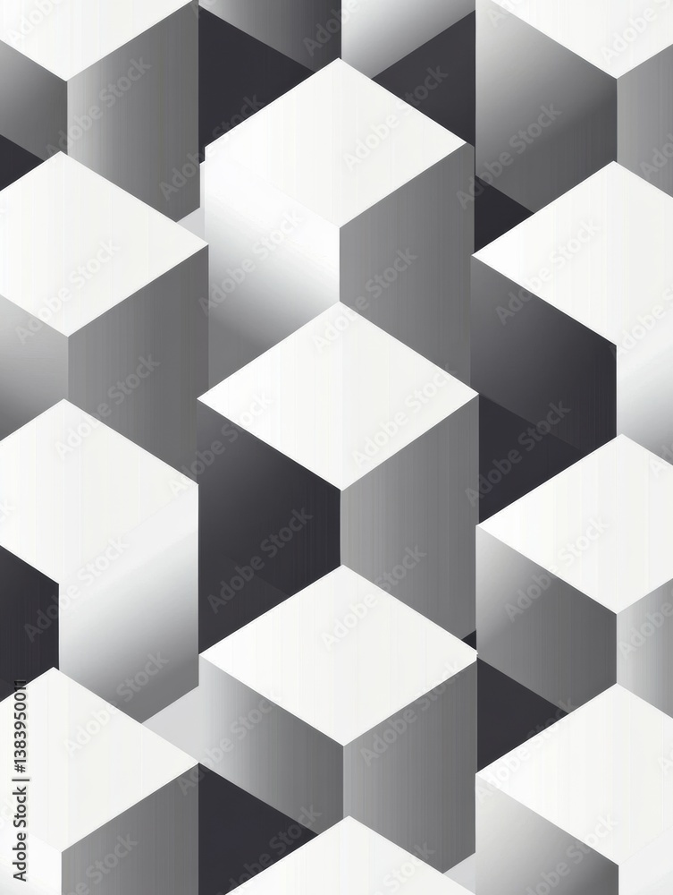 Poster modern isometric cube pattern featuring structured spacing and minimalistic design with monochrome s
