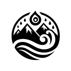 Mountain and Wave Black & White Logo Design