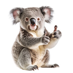 Obraz premium Cute koala giving thumbs up isolated against a bright Transparent background, Cute Koala Giving Thumbs Up Isolated on PNG background
