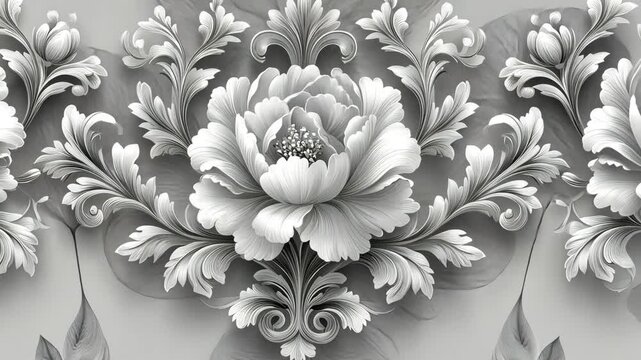 Decorating a modern space, this elegant floral pattern combines intricate designs with shades of gray, enhancing the ambiance of the room and showcasing artistic craft.