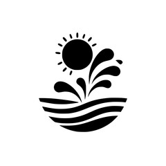 Black and White Sun, Water, and Waves Logo - Minimalist Summer Design