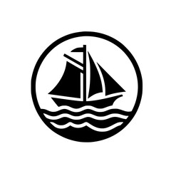 Black and White Sailing Boat Logo in Circle