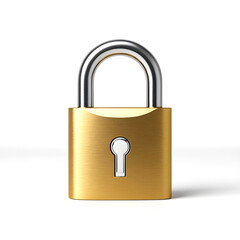 Naklejka premium 3d gold-colored padlock with a white key inserted
