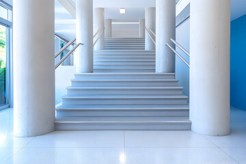 Obraz premium Modern light grey staircase in contemporary building interior