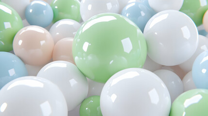 Pastel-colored glossy spheres in a pile