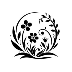 Elegant Floral Circle Design: Black & White Vector Illustration